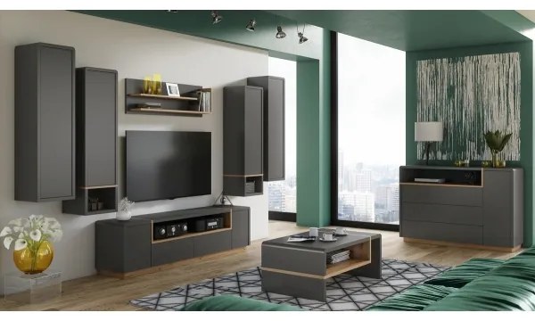 Dulap cu raft deschis FRED antracit/stejar artizan