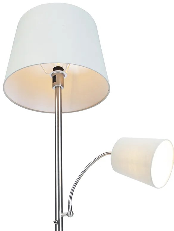 Lampă de podea clasică din oțel cu abajur gri și lampă de citit - Retro