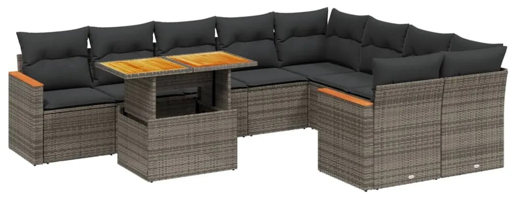 3273237 vidaXL Set mobilier de grădină cu perne, 10 piese, gri, poliratan