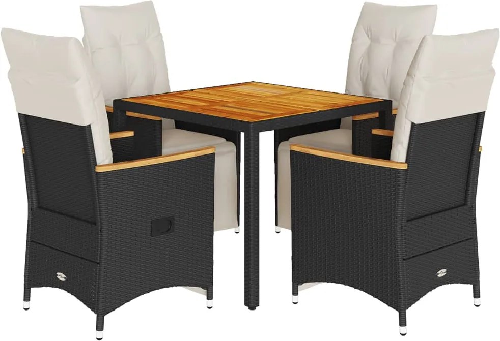 vidaXL Set bistro de grădină cu perne, 5 piese, negru, poliratan