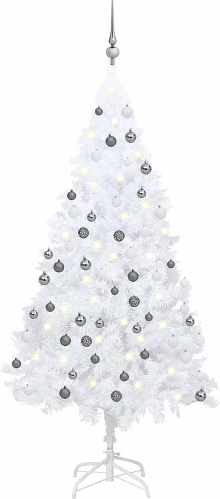 vidaXL Brad Crăciun artificial pre-iluminat set globuri alb 120 cm PVC