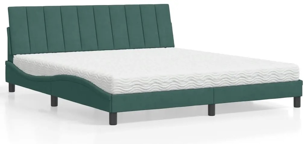 vidaXL Pat cu saltea, verde închis, 180x200 cm, catifea