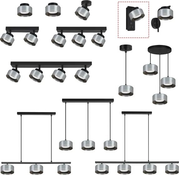Brilagi - Lampă de perete AURA LUX cu port USB 1xGX53/30W/230V, negru/fumuriu