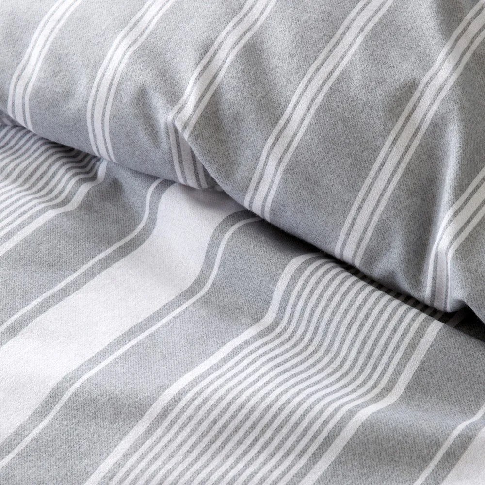 Lenjerie de pat gri din flanelă pentru pat de o persoană 135x200 cm Ticking Stripe – Bianca
