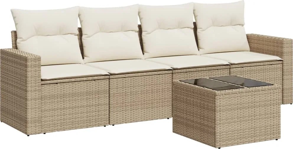 vidaXL Set canapele de grădină cu perne, 5 piese, bej, poliratan
