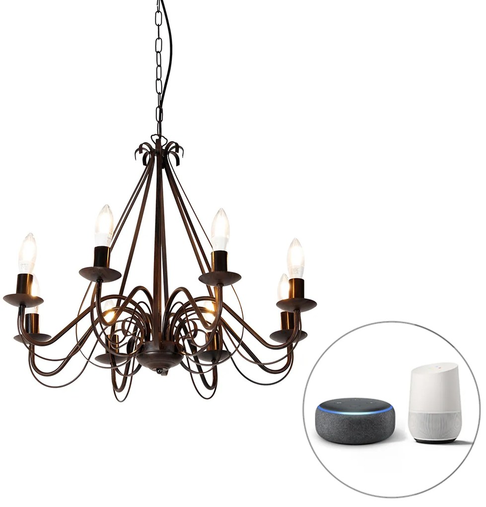 Candelabru inteligent maro ruginiu cu 8 lumini inclusiv Wifi B35 - Giuseppe
