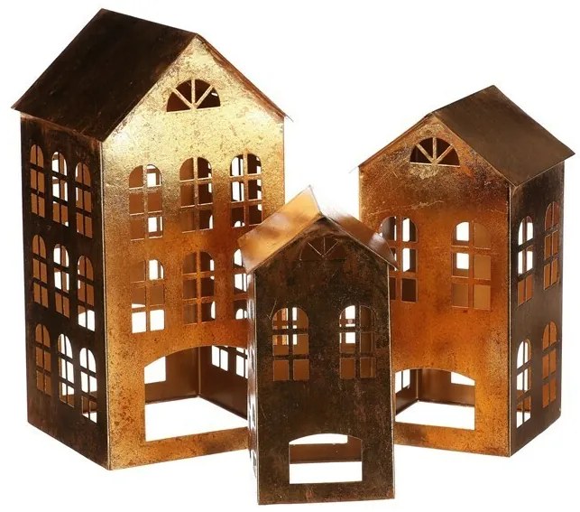 Set of metal candle holders Two-storey house, 3pcs