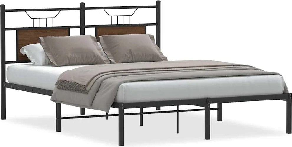 vidaXL Cadru pat fără saltea stejar maro, 140x190 cm, lemn prelucrat