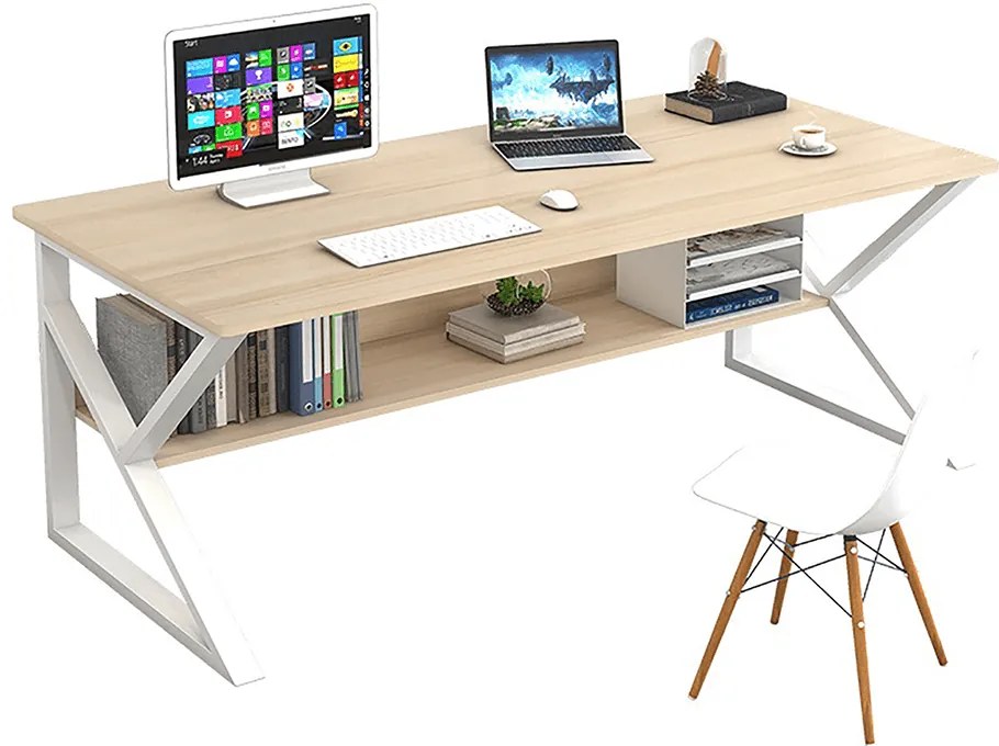 Birou cu raft, stejar natural/alb, TARCAL 100