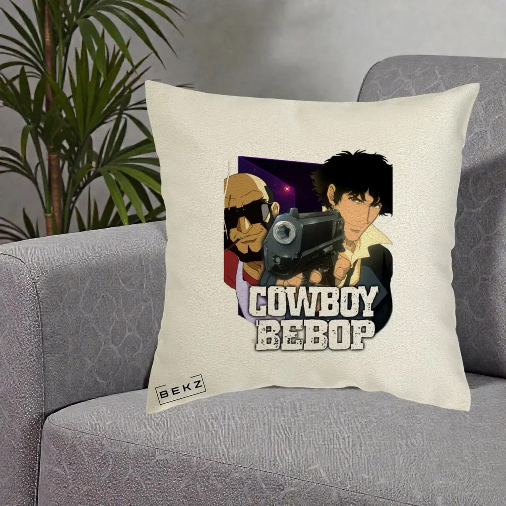 Perna Personalizata Cowboy Bebop Spike si Jet Poster, 40x40 cm, Ecru, Husa Detasabila, Perna Inclusa, BEKZ®