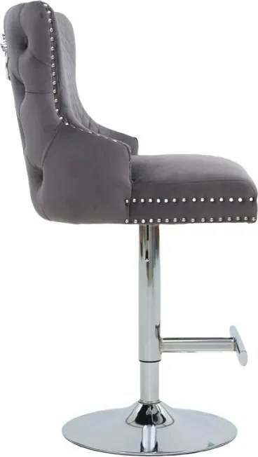 Set de 2 scaune de Bar Stil Baroc, Catifea, Gri, Metal, Argintiu, Castle