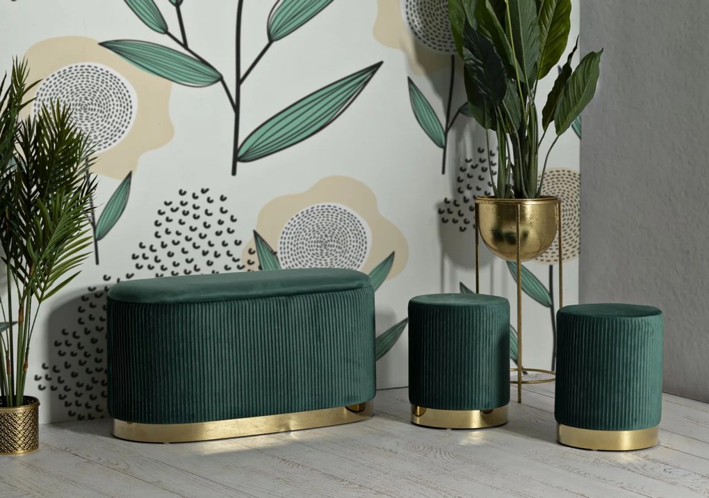 Mauro Ferretti Banca Cu Depozitare Și Taburet Shopy Green Set 3 Bucăți Cm 80X37X42-29X33 | Aosom Romania