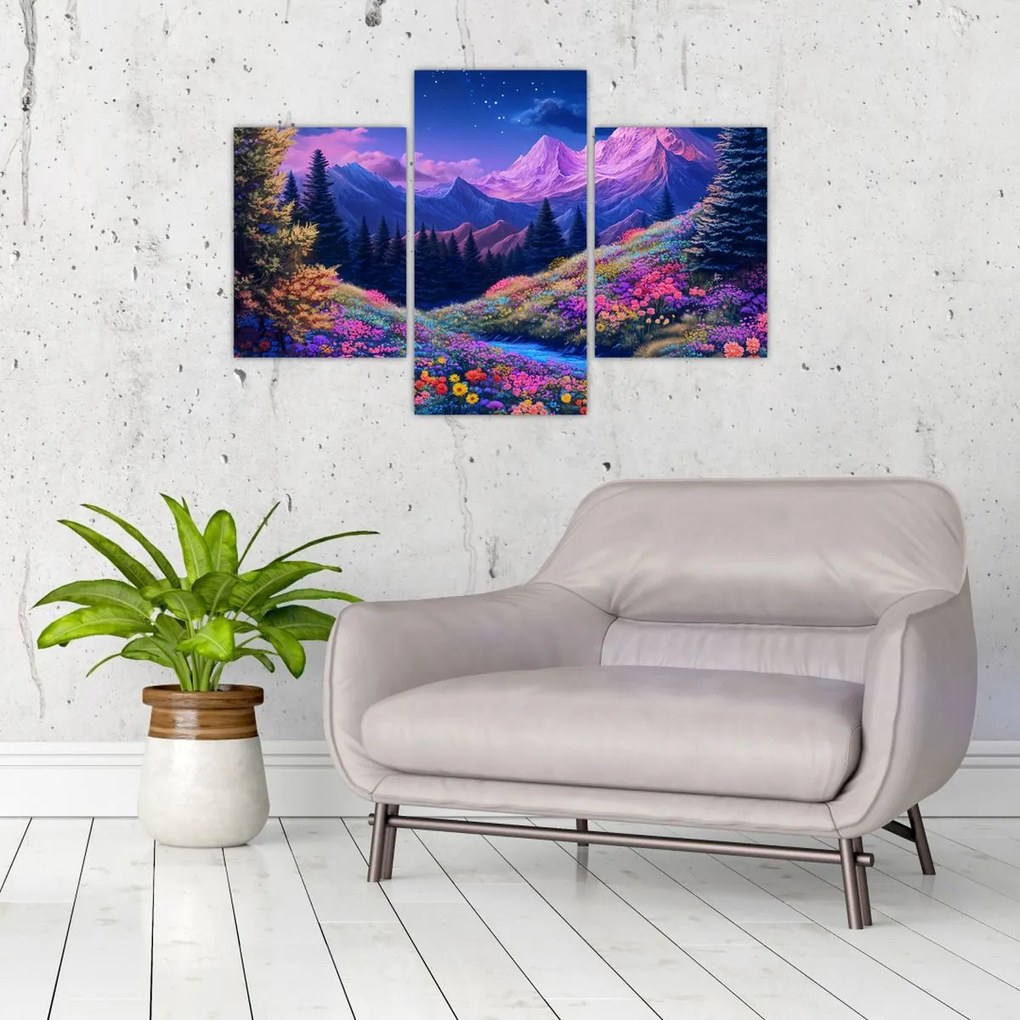 Tablou - Peisaj violet la lună plină (90x60 cm)