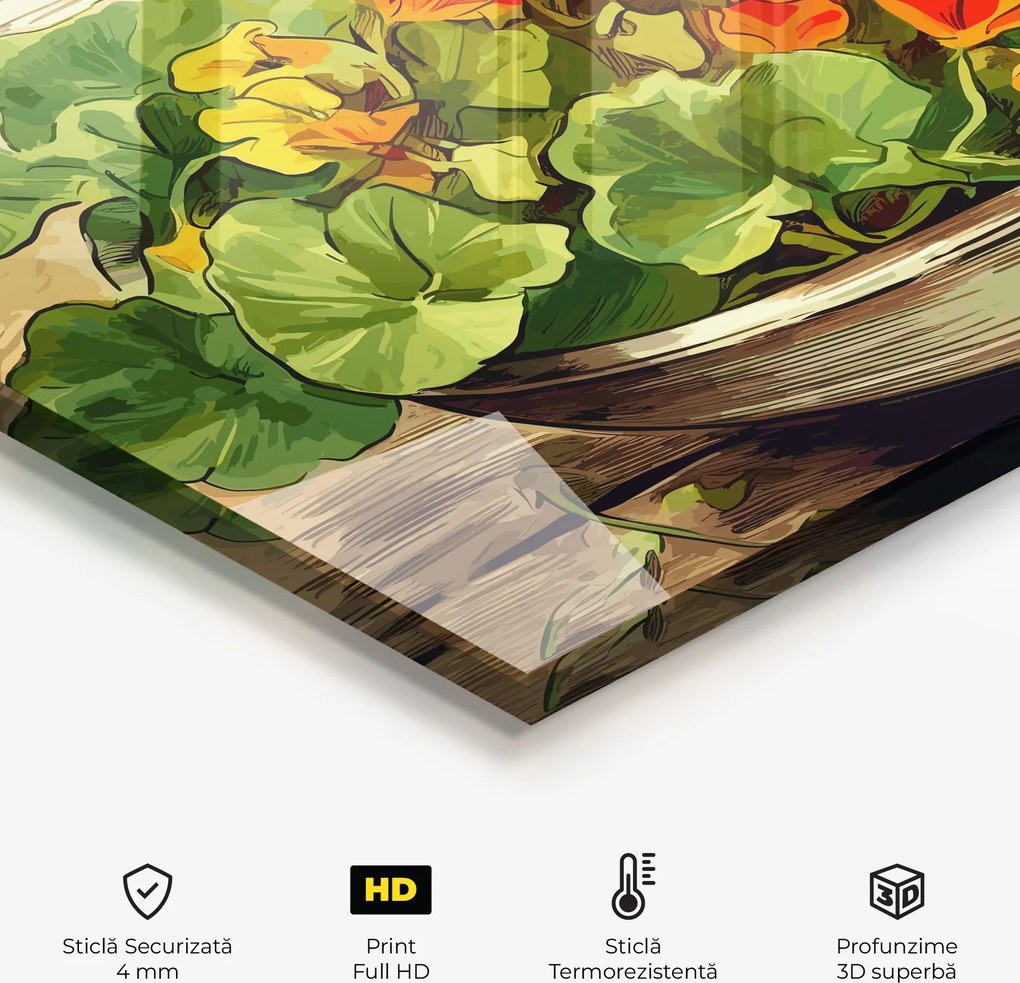 Panou Sticla Bucatarie, 80x120cm, Protectie aragaz, Antistropi, Termorezistent, Alimente, Legume, Flower Food