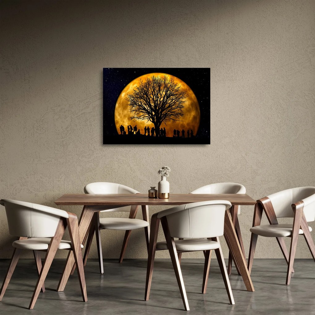 Tablou pe sticlă cu luna și siluete (70x50 cm)