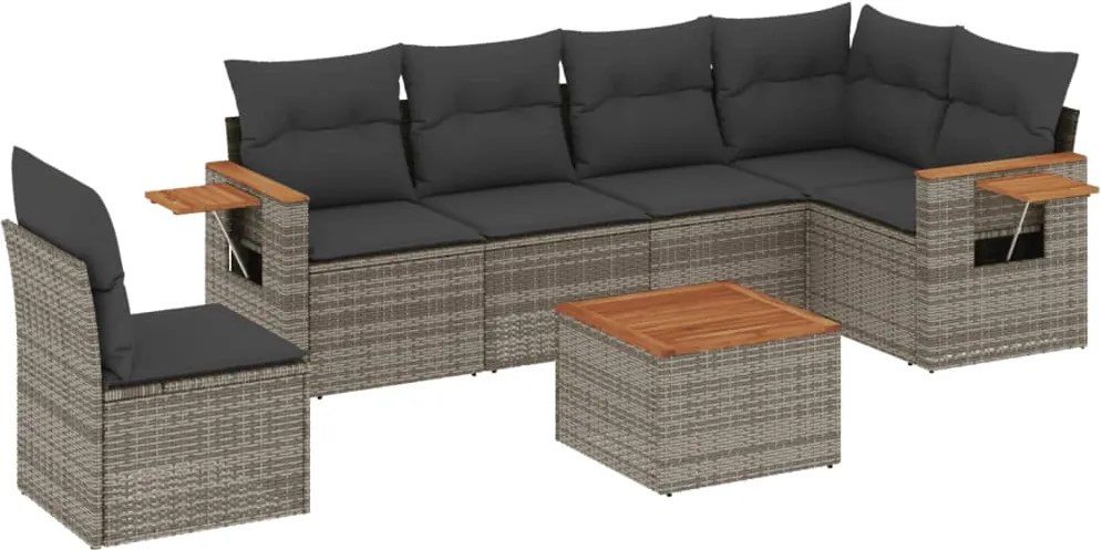 vidaXL Set canapele de grădină, 7 piese, cu perne, gri, poliratan