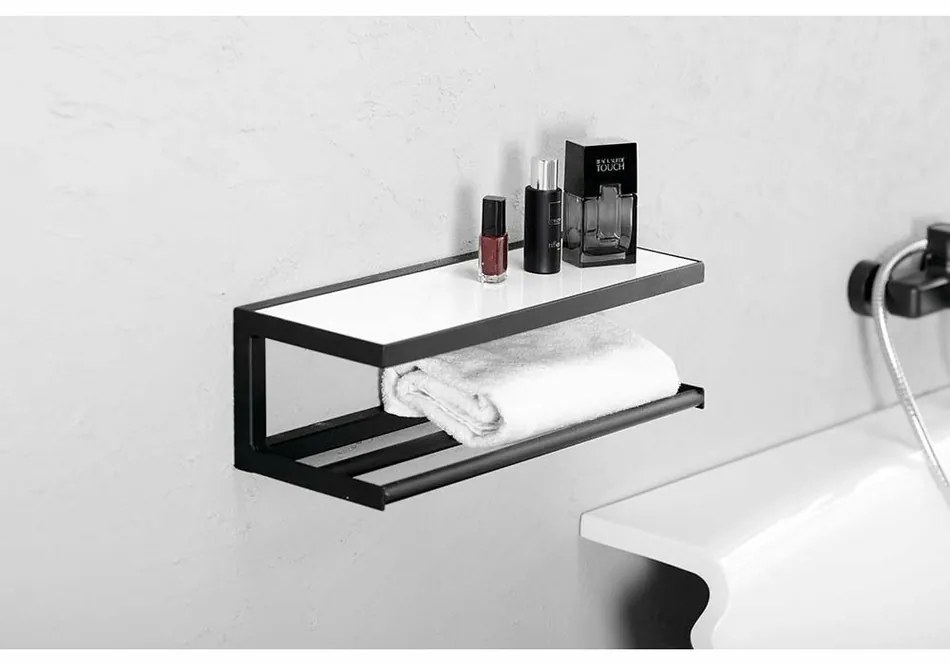 SAPHO Ska401 Raft de perete Ska 45 x 14 x 16 cm,negru mat cu placă MDF albă