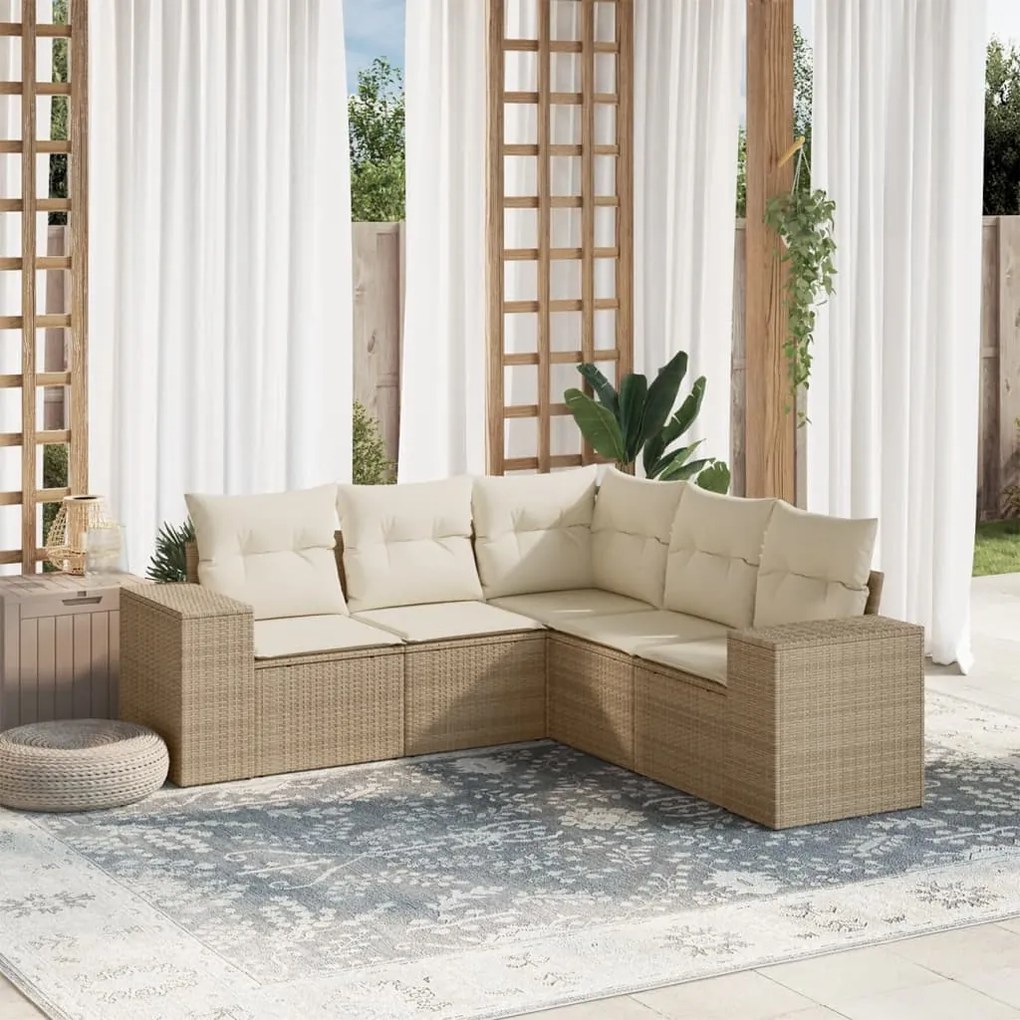 vidaXL Set canapele de grădină cu perne, 5 piese, bej, poliratan