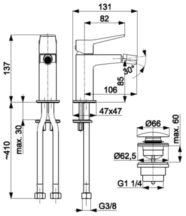 Baterie pentru bideu KFA Armatura MALAGA 4527-015-31 + ventil, auriu periat