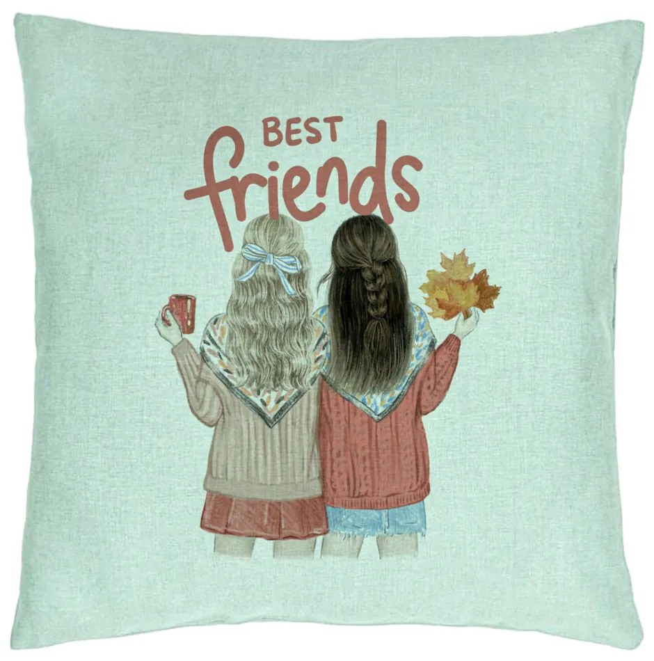 Perna Decorativa, Model Best Friends, 40x40 cm, Verde Menta, Husa Detasabila, Burduf