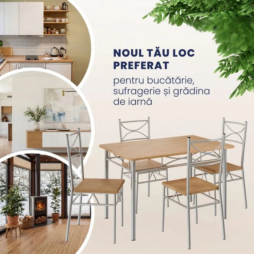 Set de mese de dining PAUL, 5 bucăți, maro natural Casaria