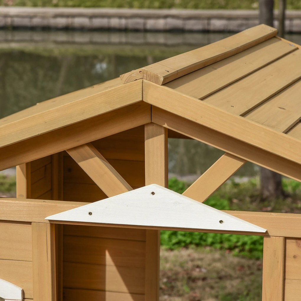 Outsunny Cabana de joc pentru copii casa de gradina din lemn cu usa si ferestre, banc, cutie postala, garda, 3-6 ani | Aosom Romania