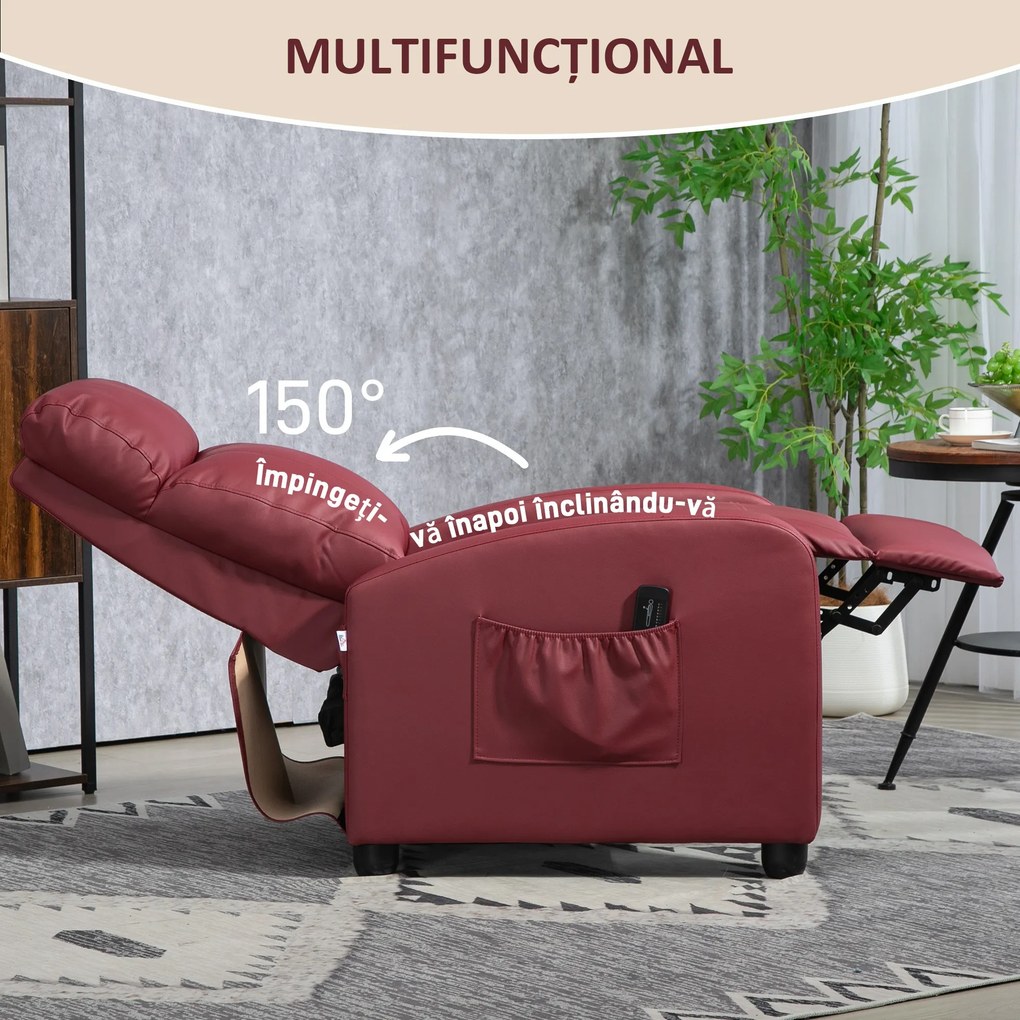 HOMCOM Fotoliu de Masaj cu 8 Moduri, 5 Intensități,  Suport pentru Picioare și Telecomandă, 68x88x98 cm, Roșu | Aosom Romania