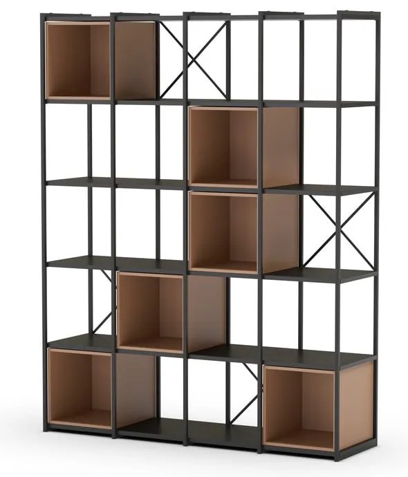 Bibliotecă neagră/cărămizie 140x179 cm Anya – Marckeric