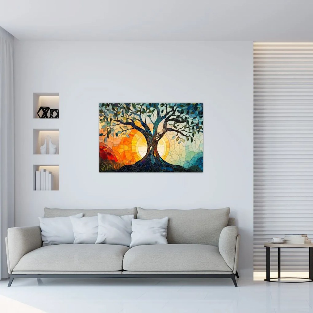 Tablou – Mozaic – soare și arbore I. (90x60 cm)