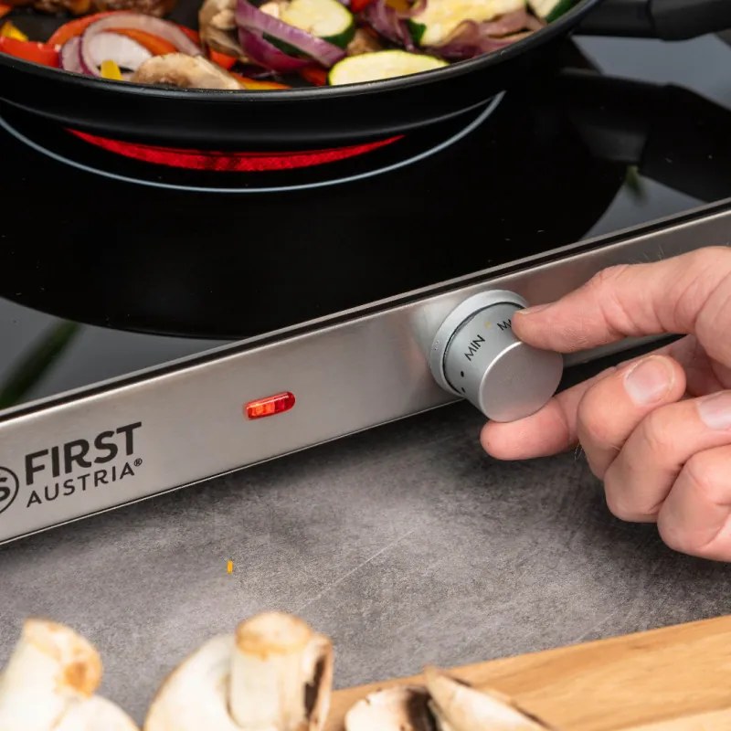 Resigilat: Plită dubla cu infrarosu FIRST FA-5096-7, 2800W, Pana la 300°C, Termostat, Sticla ceramica, Negru/Inox