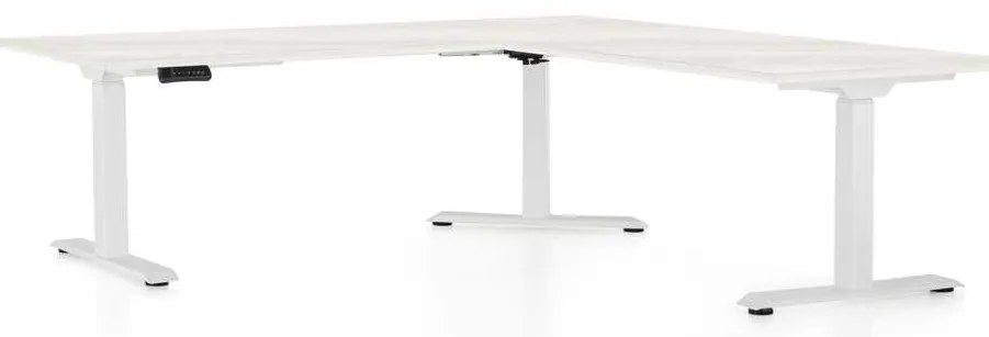 Masă înălțime reglabilă OfficeTech Angle, 180 x 200 cm, picioare albe, frasin alb