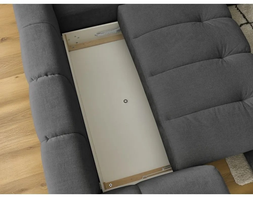 Colțar gri închis extensibil/cu spațiu de depozitare (cu colț pe partea dreaptă/în formă de ”L”) Fuji – Bobochic Paris