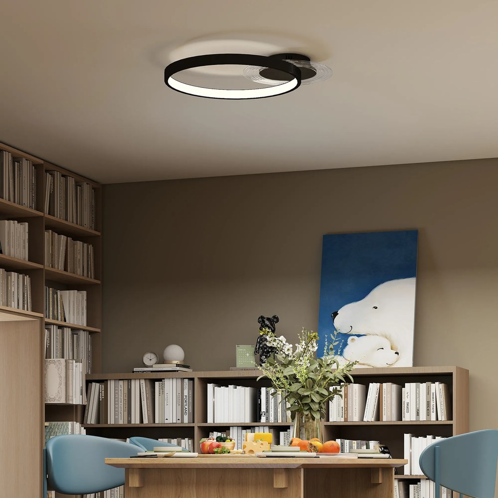 HOMCOM Lampă de tavan LED Modernă de 40W cu 2 Inele și Lumină Reglabilă, Negru | Aosom Romania