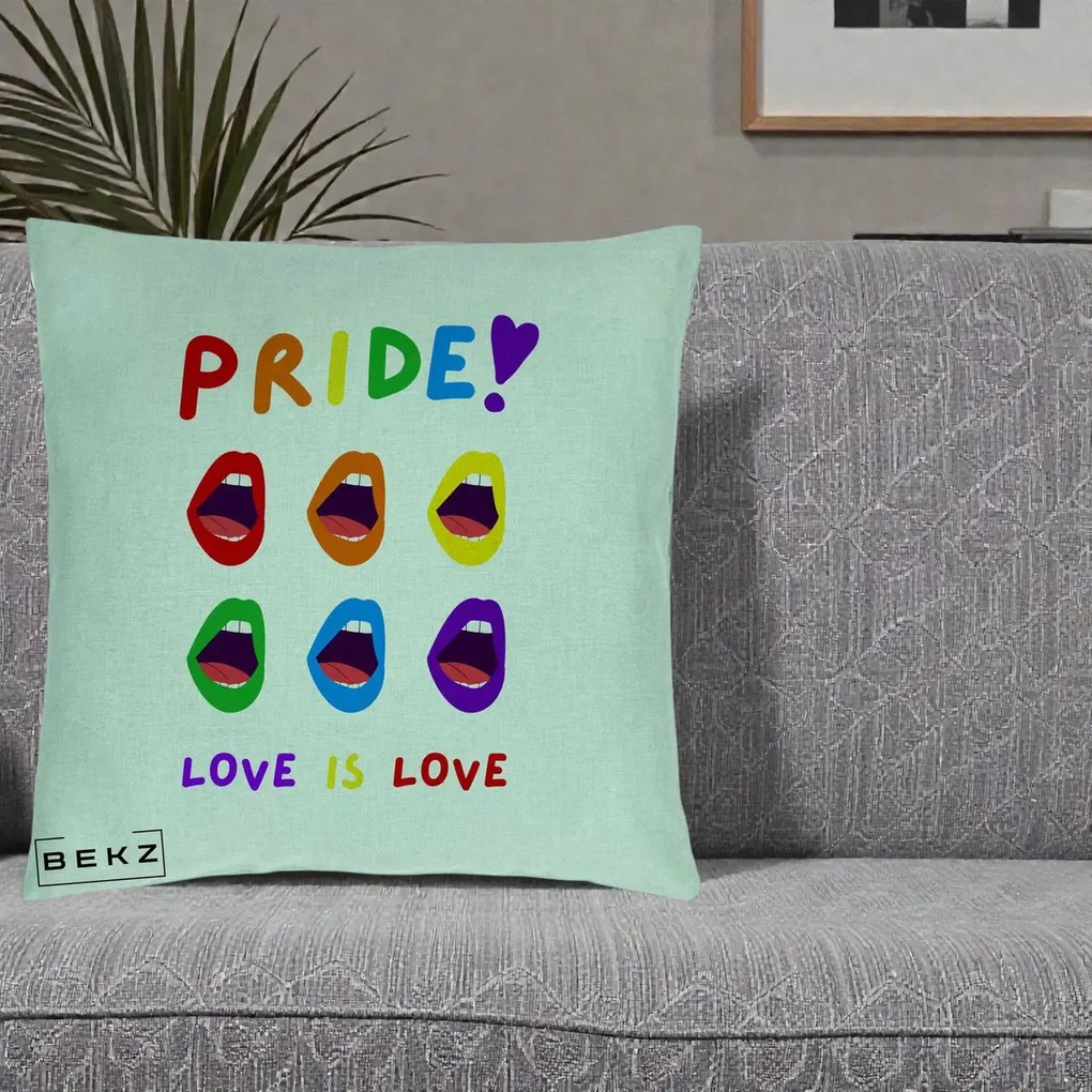 Perna Personalizata Pride Love is Love Curcubeu, 40x40 cm, Verde Menta, Husa Detasabila, Perna Inclusa, BEKZ®