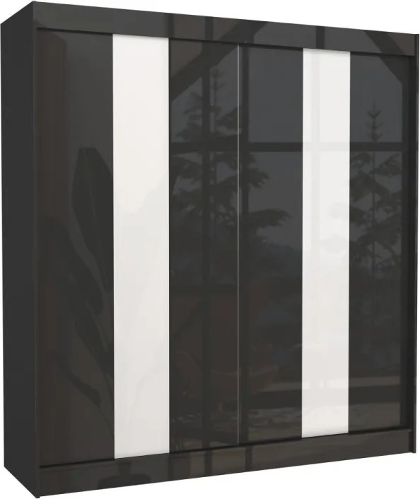 Dulap cu usi glisante 200x215 cm, Karen, ADRK Furniture (Culoare: Negru / Alb Lacobel)