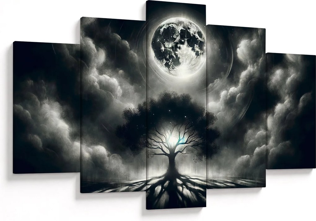Tablou – Arbore alb-negru în lună plină (150x105 cm)