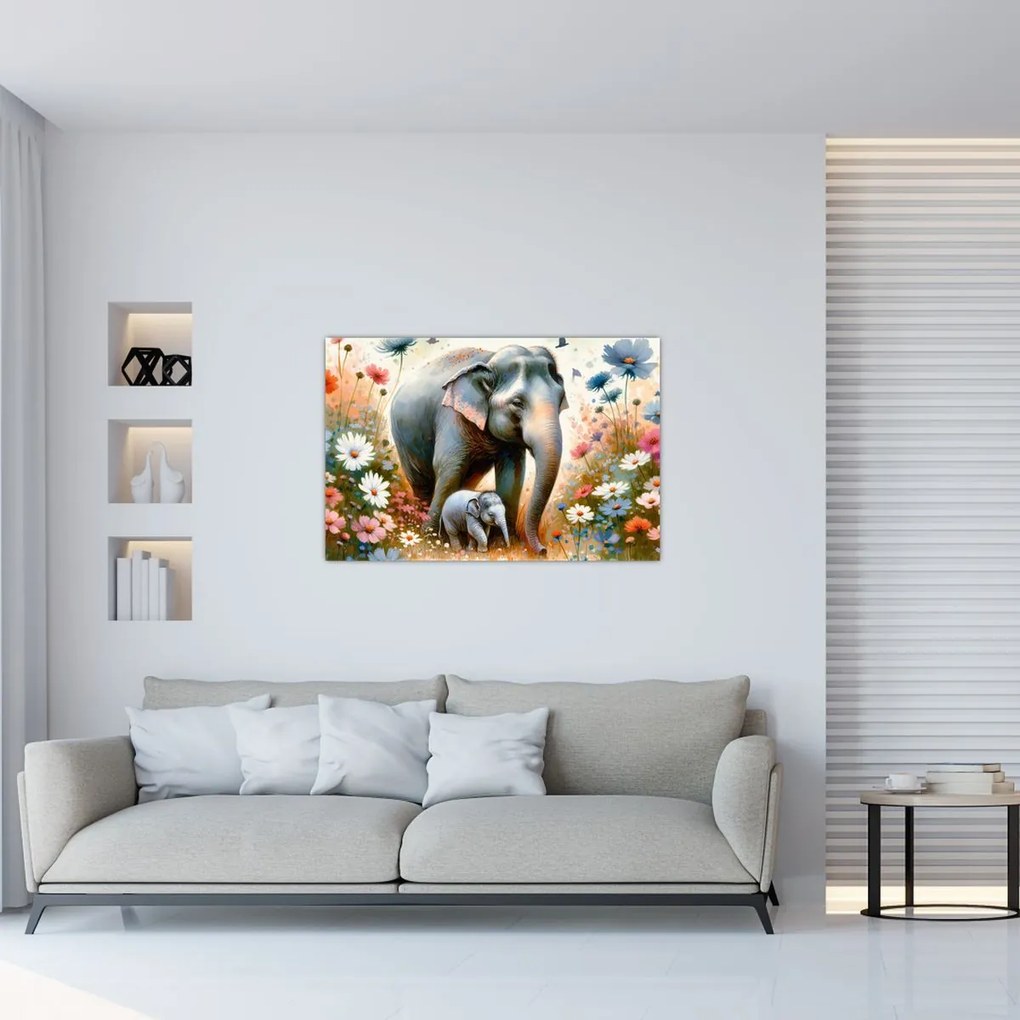 Tablou - Mama elefant, acuarelă (90x60 cm)