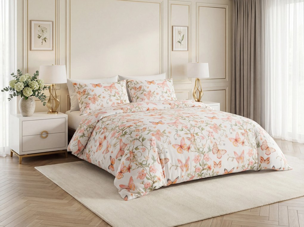 Lenjerie de pat din microfibra ORANGE BUTTERFLY albă Dimensiune lenjerie de pat: 2 buc 70 x 80 cm | 160 x 200 cm