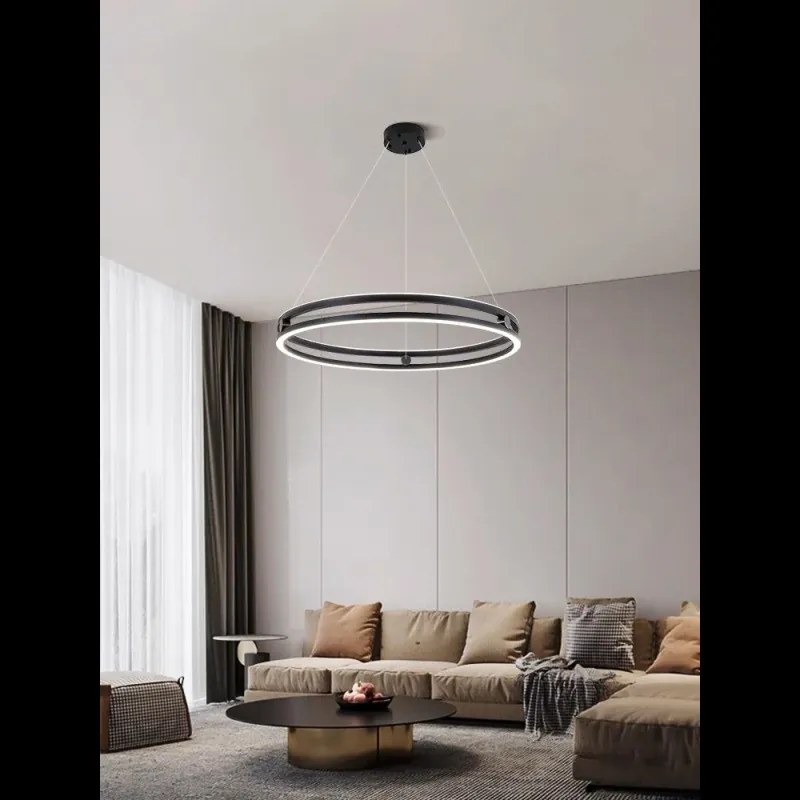 Lustra LED Cu Telecomanda, Elit's, NEGRU, Design Minimalist, lumina/rece/calda/neutra intensitate reglabila, 136w