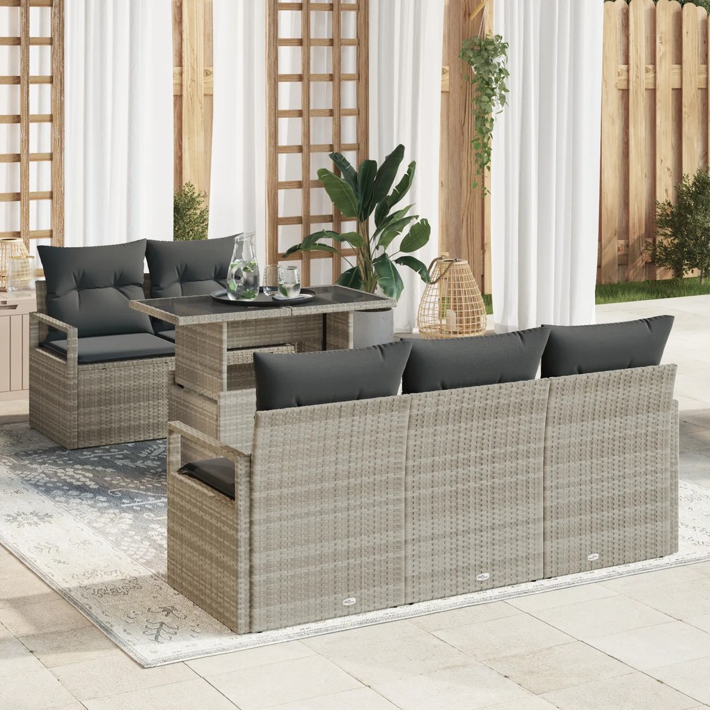 vidaXL Set de canapea de grădină cu perne, 6 piese, rattan polițat gri deschis