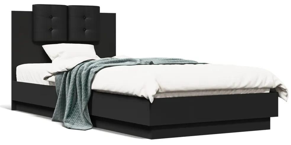 3209941 vidaXL Cadru de pat cu tăblie, negru, 90x200 cm, lemn prelucrat