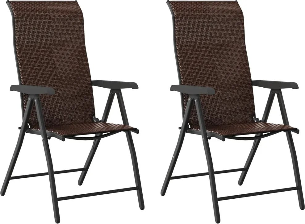 vidaXL Scaune Rabatabile De Gradina 2 buc., maro, poliratan