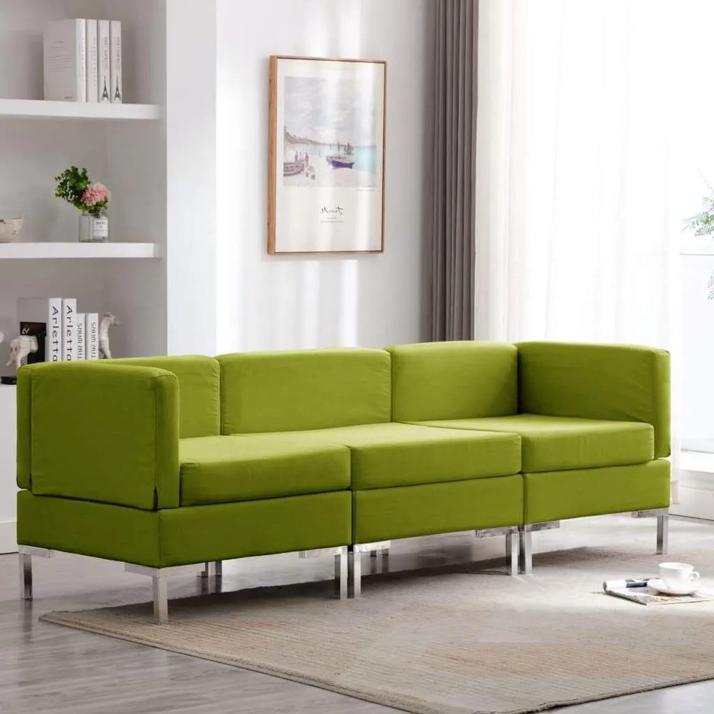 Set de canapele, 3 piese, verde, material textil