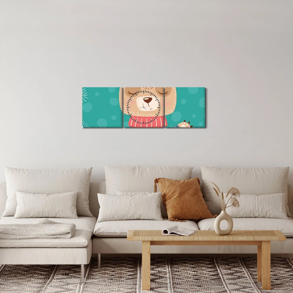 Tablou - Ursulețul fluturând labuța (cu ceas) (90x30 cm)