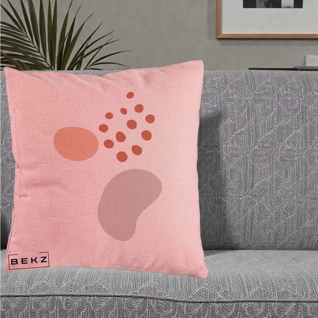Perna Decorativa Abstract Forme Organice Pastel, 40x40 cm, Roz, Husa Detasabila, Perna Inclusa, BEKZ®