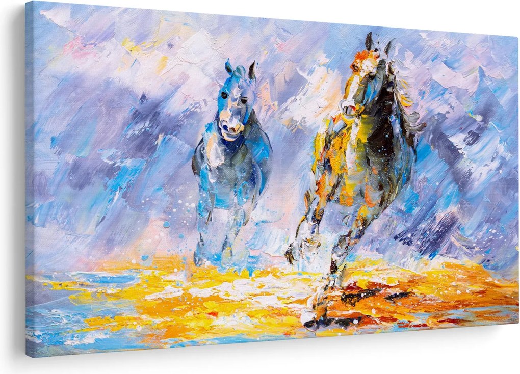 Tablou - Caii alergând, pictură în ulei (90x60 cm)