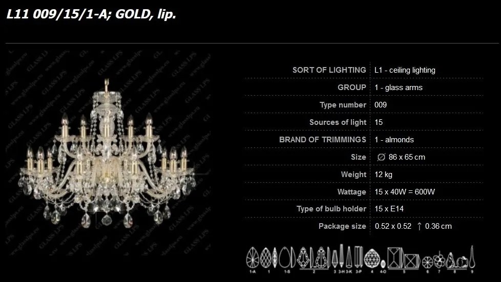 Lustra 15 brate cristal Bohemia L11 009/15/1-A