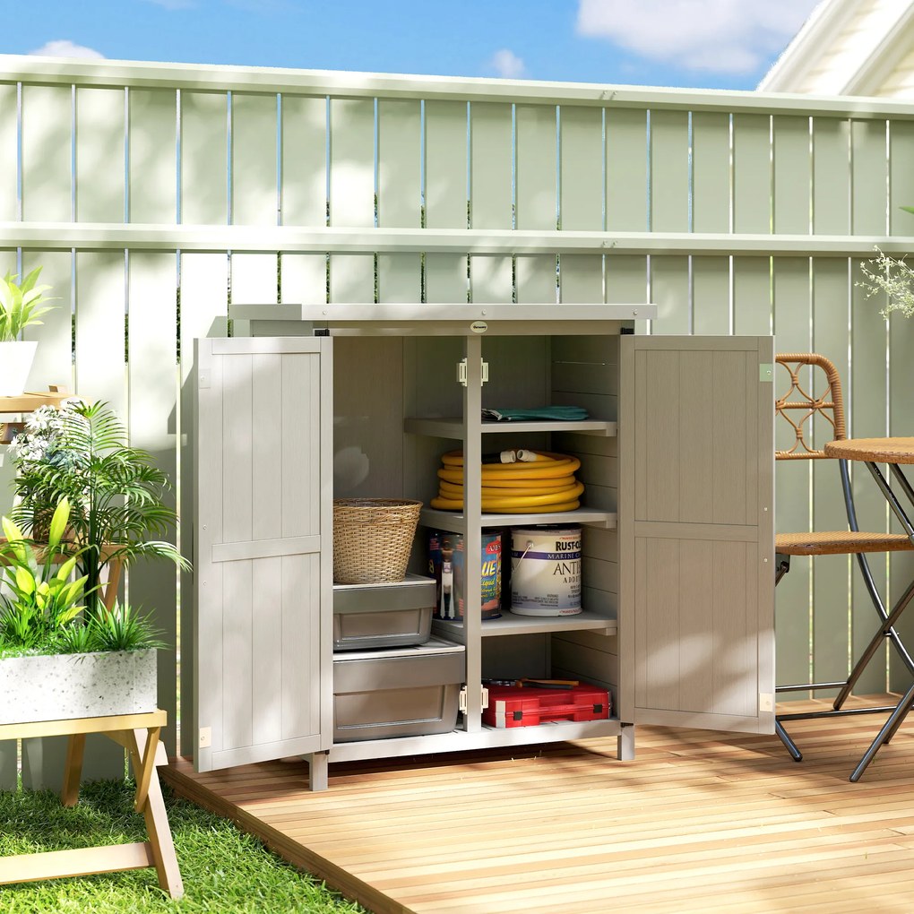 Outsunny Adăpost de grădină dulap 3 rafturi 2 uși acoperiș din tablă galvanizată etanș lemn masiv 75 x 40 x 90 cm gri | Aosom Romania