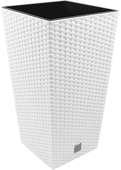 Ghiveci de flori patrat, RATO square, 32.5 x 32.5 cm, H 61 cm, 21/49 L, imitatie ratan, alb, Prosperplast