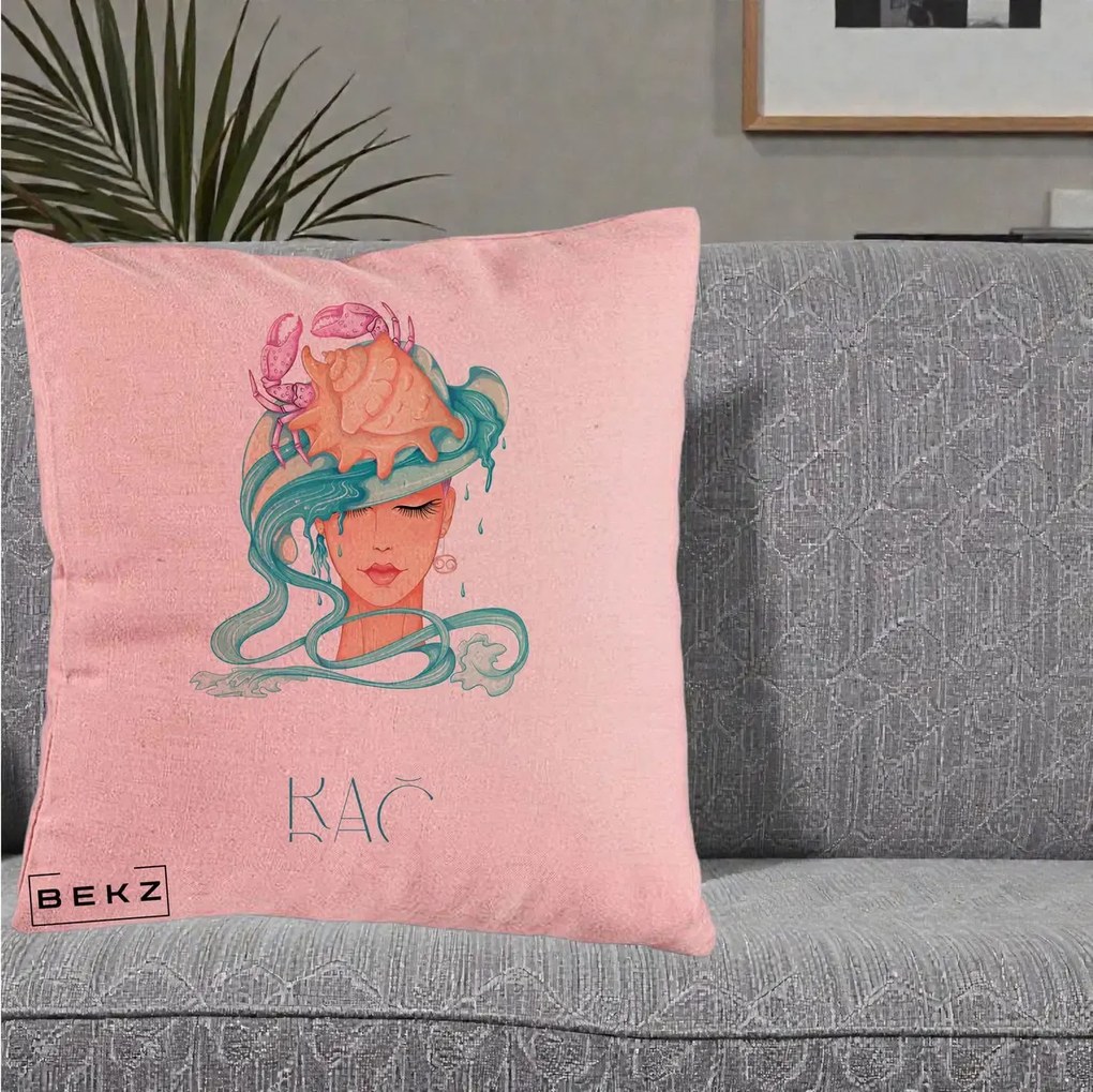 Perna Personalizata Zodie Rac, 40x40 cm, Roz, Husa Detasabila, Perna Inclusa, BEKZ®